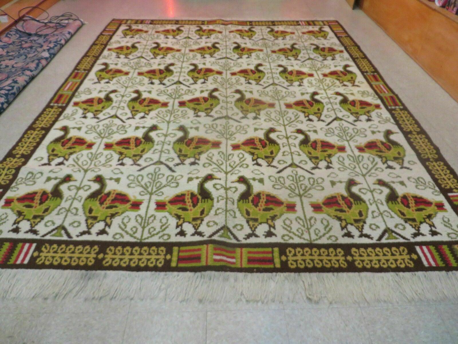 9' X 11' Animal Pictorial Handmade Spanish Wool Rug Vintage Scandinavian Design - Jewel Rugs