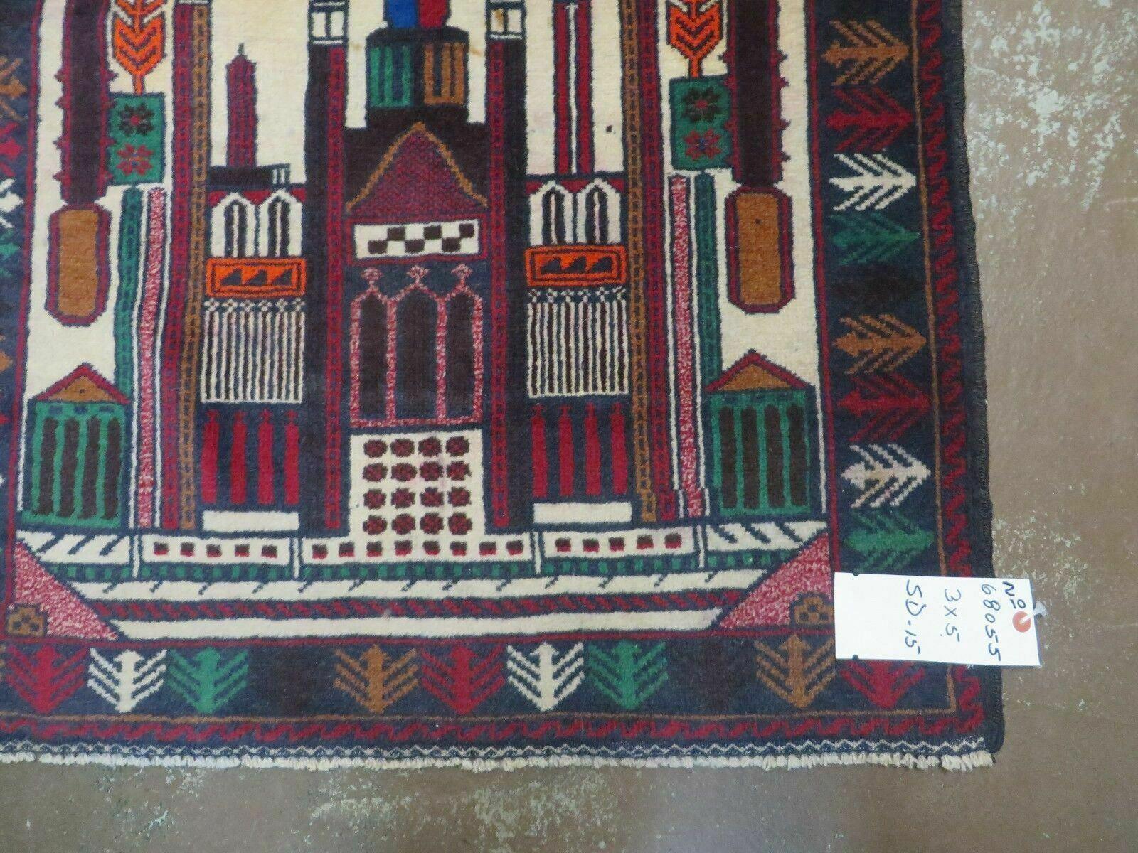 3' X 4' Vintage Hand Made Afghan Balouch Tribal Wool Pictorial Rug # 055 - Jewel Rugs