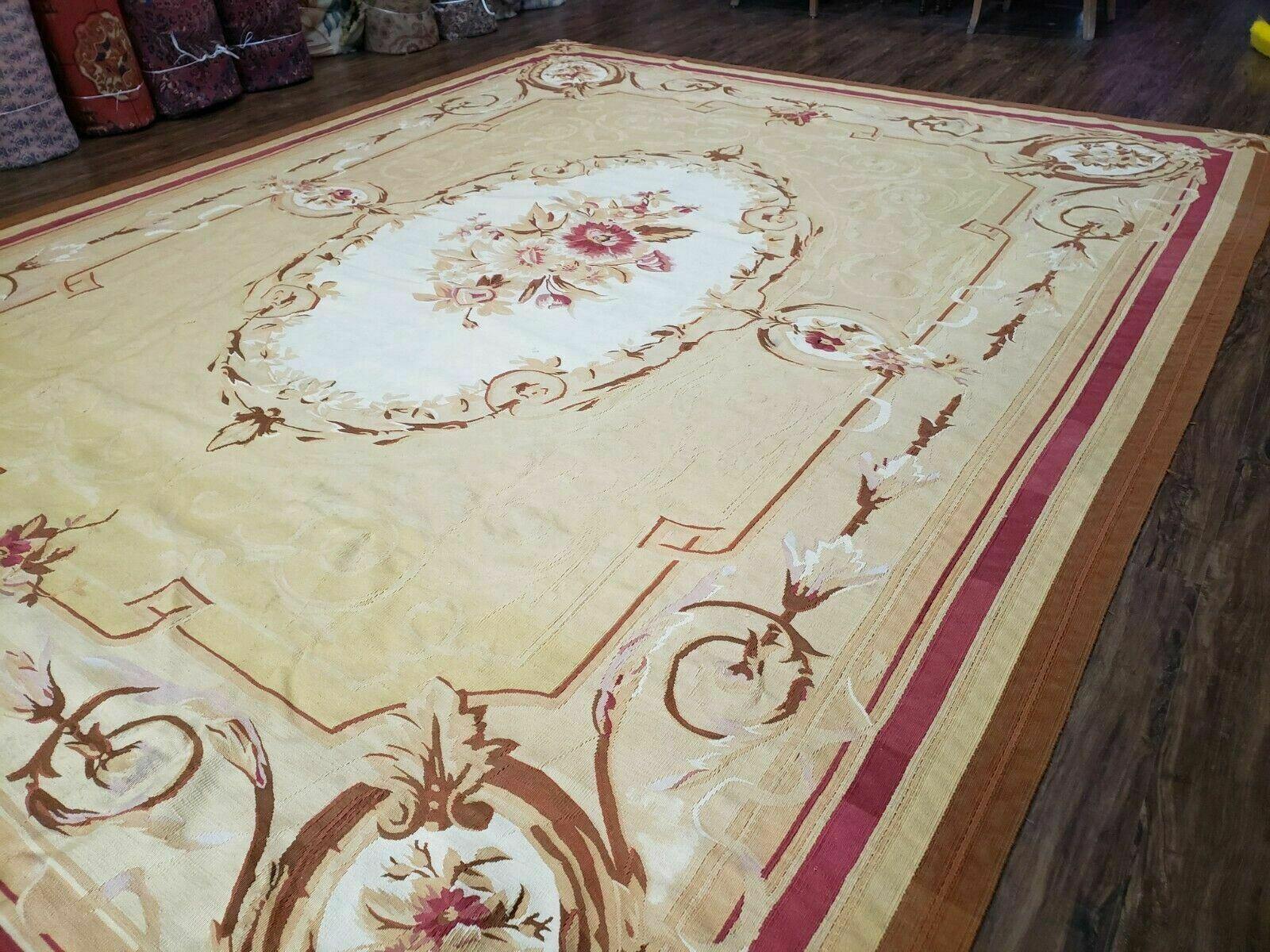 10' 6" X 13' Handmade Aubusson Weave Needlepoint Flat Pile Traditional Wool Area Rug Nice (A) - Jewel Rugs