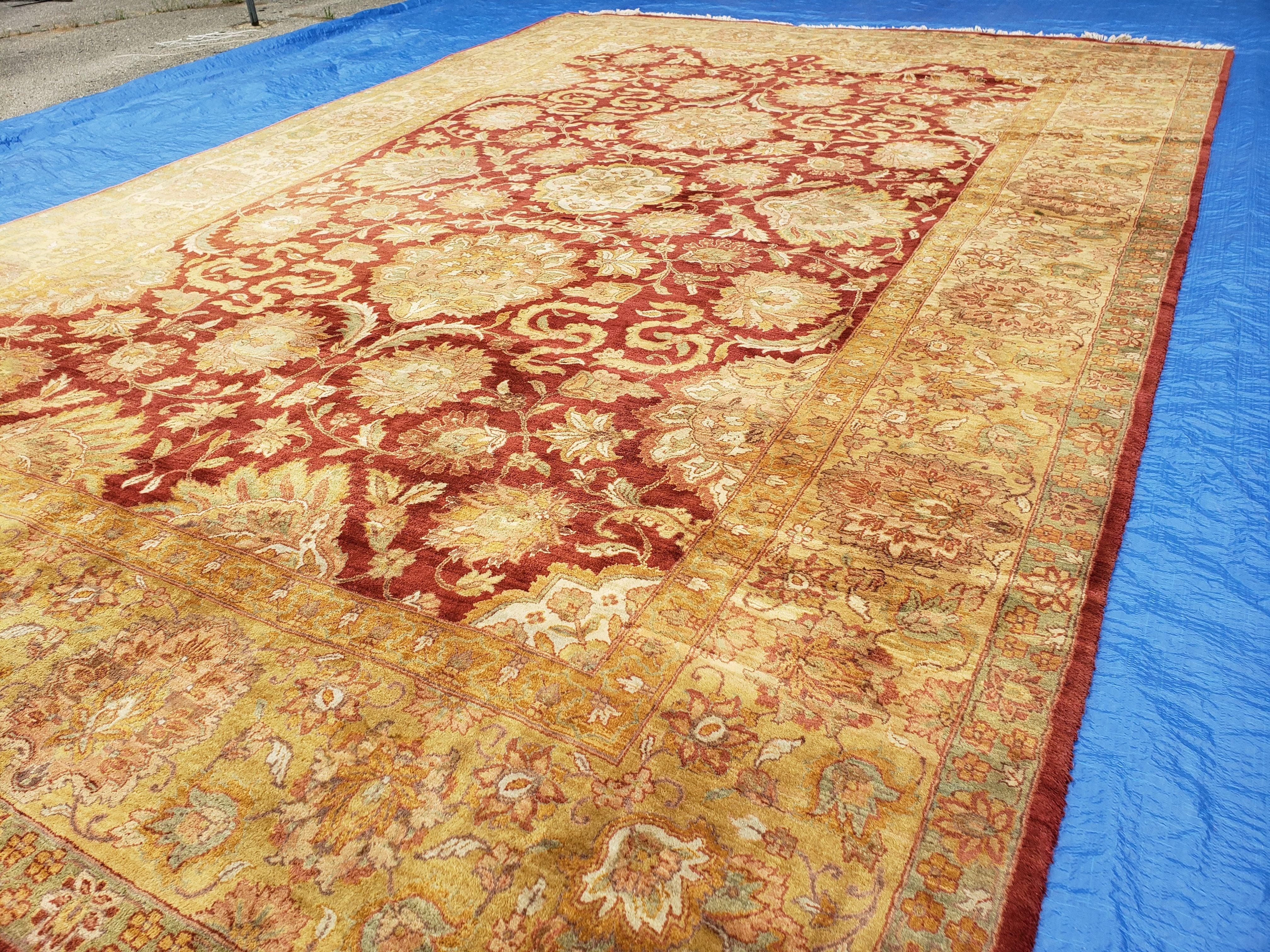 12' X 18' Hand Knotted Wool Rug Handmade Carpet One Of A Kind Floral Red Gold - Jewel Rugs