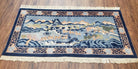 Vintage Chinese Pictorial Rug 2'4" x 4' 7", Chinese Village, Wool Hand-Knotted Blue & Teal Fine Carpet, Tapestry Rug, Woven Wall Art - Jewel Rugs