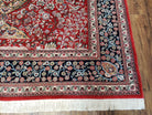 Vintage Persian Oriental Rug, Very Fine Hand-Knotted Vases and Flowers Carpet, Hand-Knotted, Wool, Red & Dark Blue, Teal, Writing, 6x9 Rug - Jewel Rugs