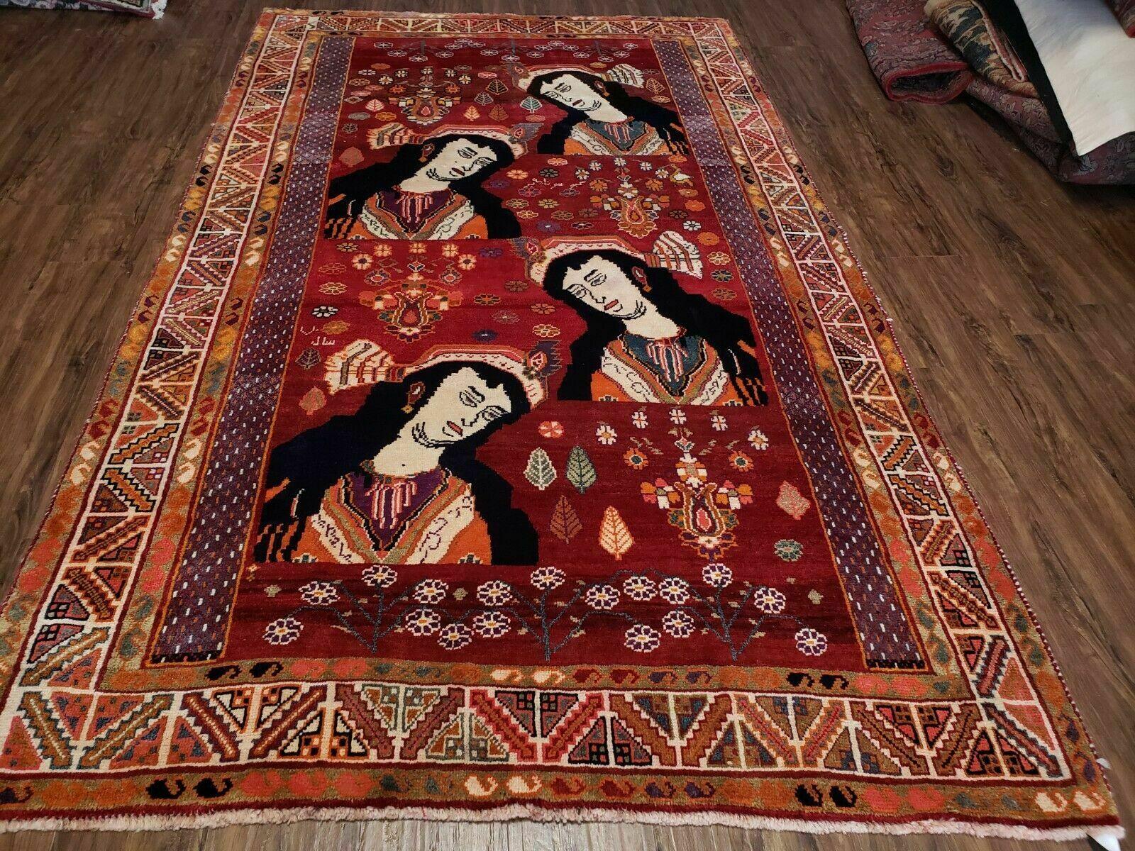 5' X 9' Antique Handmade India Oriental Wool Rug Girls Image Vegy Dyes Organic - Jewel Rugs