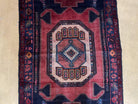 Persian Runner Rug 3.8 x 10, Persian Hamadan Nahavand Runner, Karabagh Design, Antique Wool Tribal Runner, Geometric Medallions, Handmade Hand Knotted Wide Runner, Navy Blue Red, Birds - Jewel Rugs