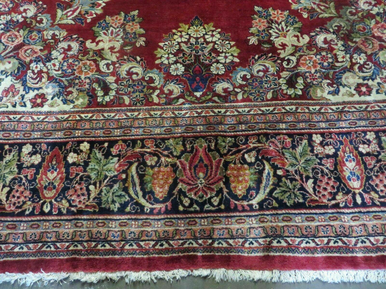 10' X 13' Antique Finely Woven Handmade Persian Sarouk Open Field Floral Pattern Red Wool Oriental Rug - Jewel Rugs