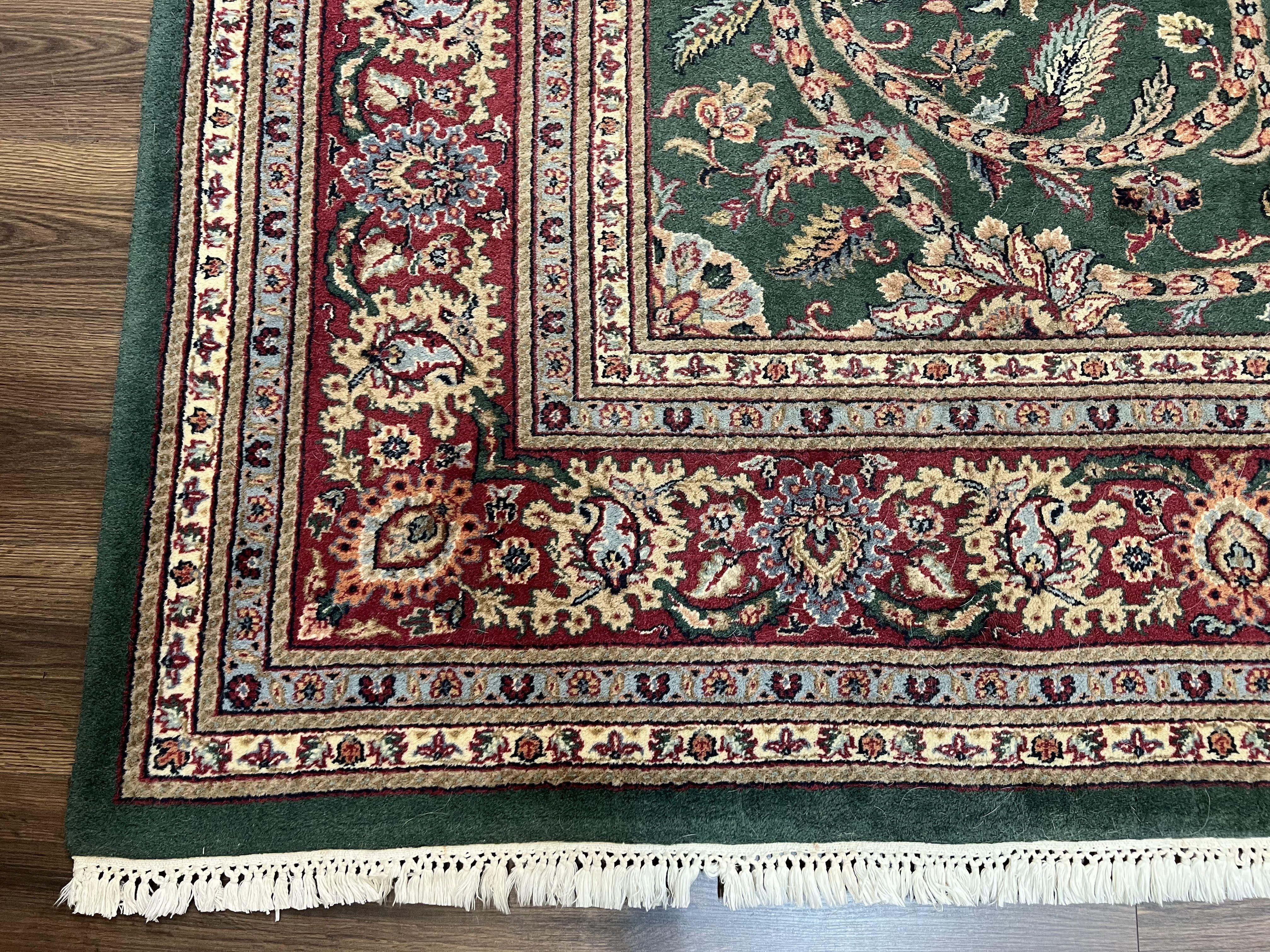 Indo Mahal Rug 9x12, Green and Red Hand Knotted Wool Oriental Carpet, Allover Floral Vintage Carpet, 9 x 12 Traditional Area Rug Handmade - Jewel Rugs