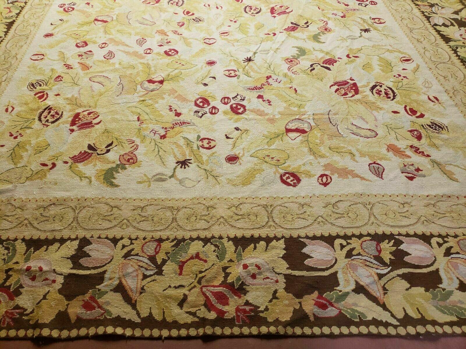 9' X 11' Handmade Chinese Needlepoint Wool Floral Rug Carpet Rose Garden Chic - Jewel Rugs