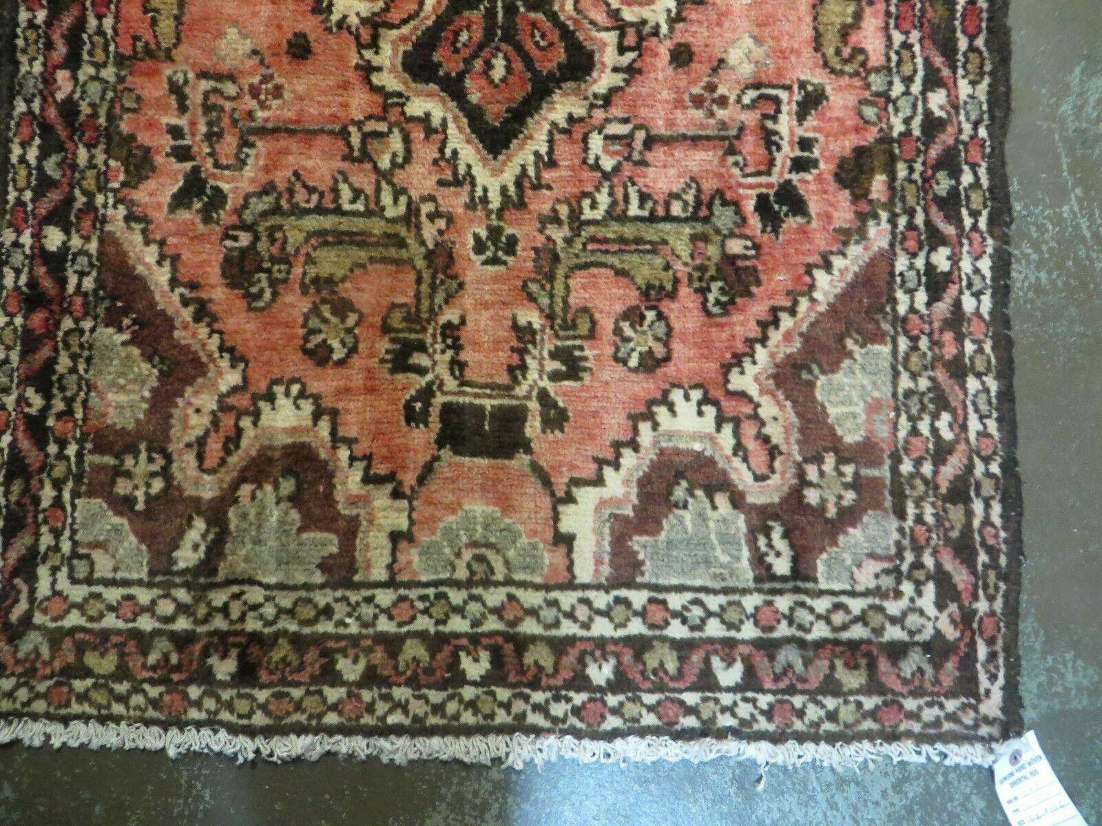 3' 8" X 10' 2" Antique Handmade India Floral Wool Runner Rusted Red Rug # 132 - Jewel Rugs