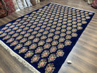 Persian Rug 9x12, Authentic Hand Knotted Carpet, Repeated Floral Motif Garden of Eden, Navy Blue Wool Rug 9 x 12, Semi Antique Kirman Rug - Jewel Rugs