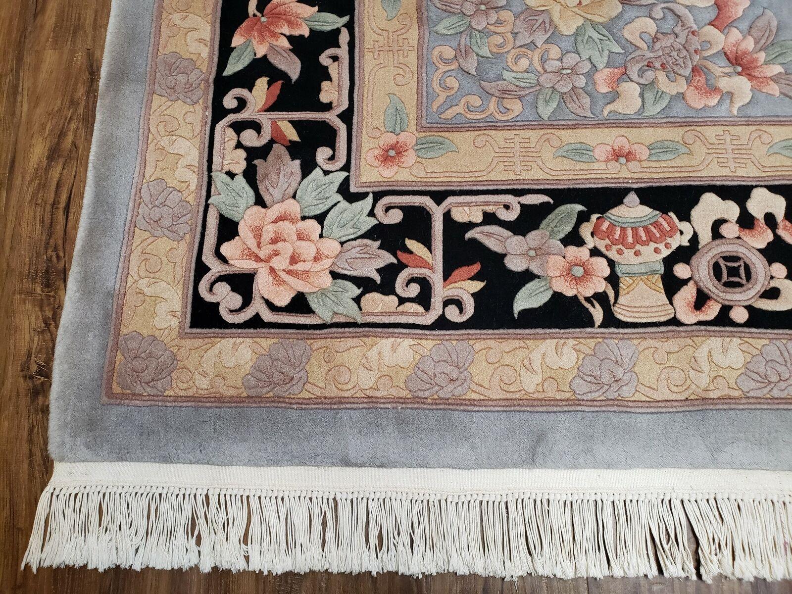 8' 6" X 11' 5" Vintage Handmade Chinese Carving Sculpture Wool Rug Flowers Nice - Jewel Rugs