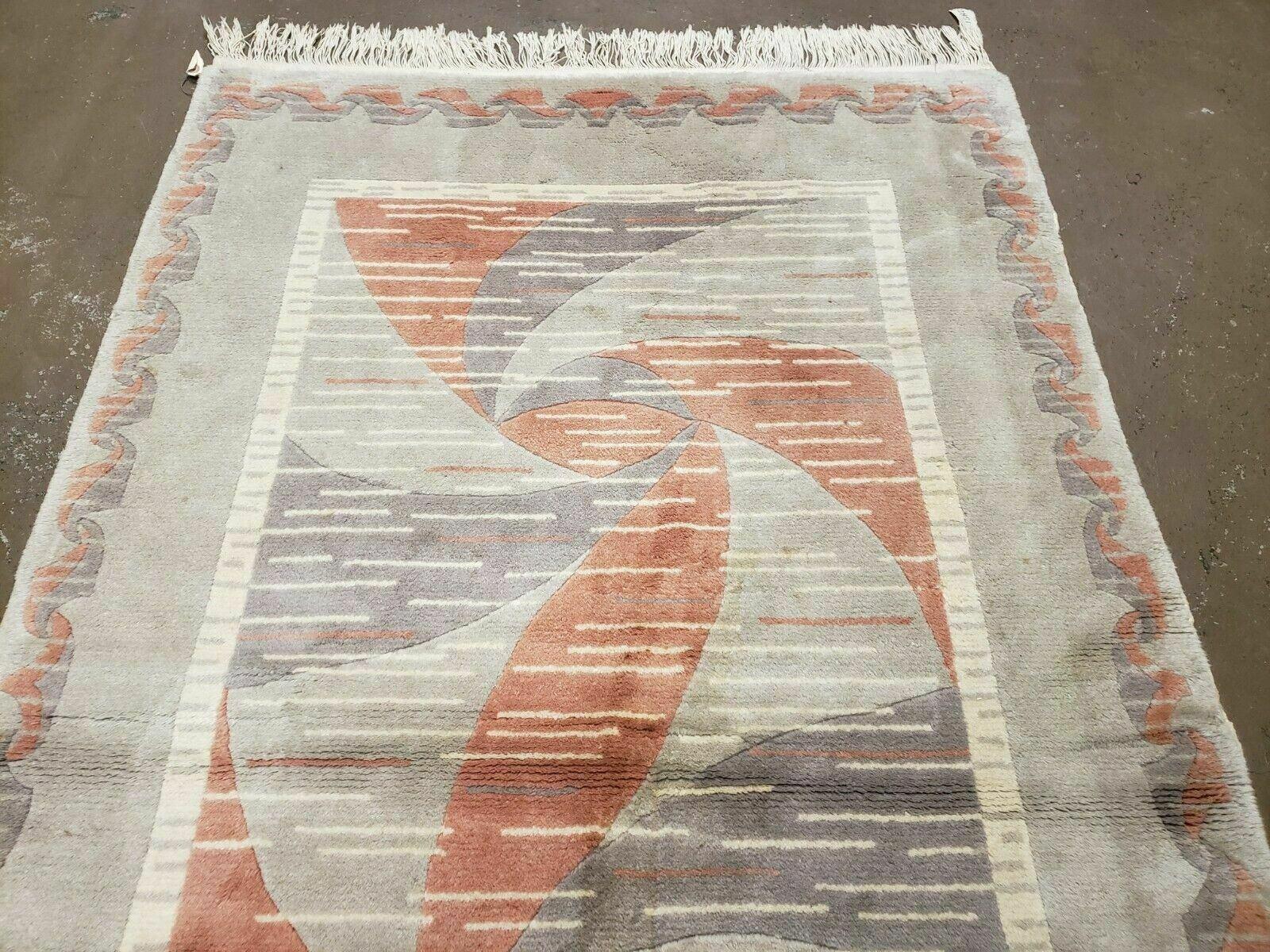 3' X 5' Handmade Modern Chinese Accent Rug - Silk on Cotton Carpet - Abstract Contemporary Design - Beige and Orange - Jewel Rugs