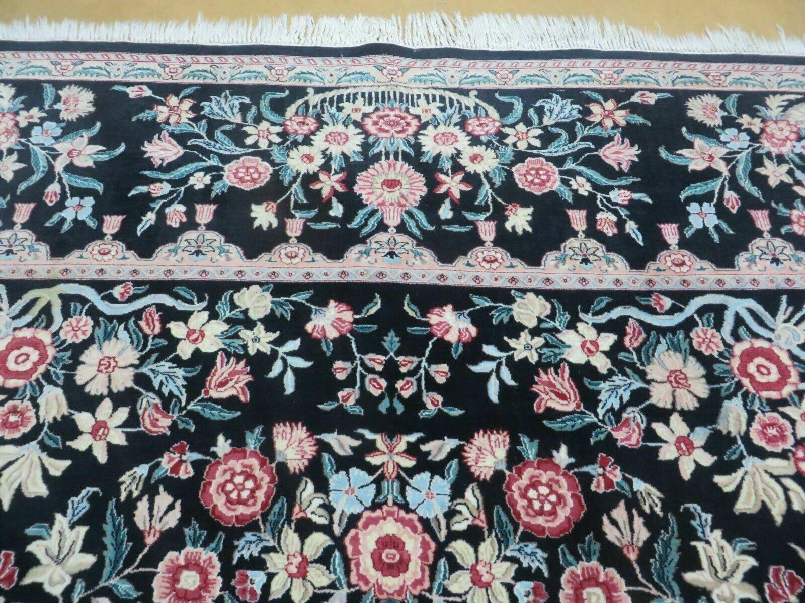 8' X10' Handmade Chinese Floral Oriental Wool Rug Carpet Flower Bouquet Black - Jewel Rugs