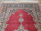 Semi Antique Persian Kashan Rug 4.5 x 7, Red and Navy Blue Persian Carpet, Medallion with Open Field, High Quality, Wool Hand Knotted Vintage Nice - Jewel Rugs