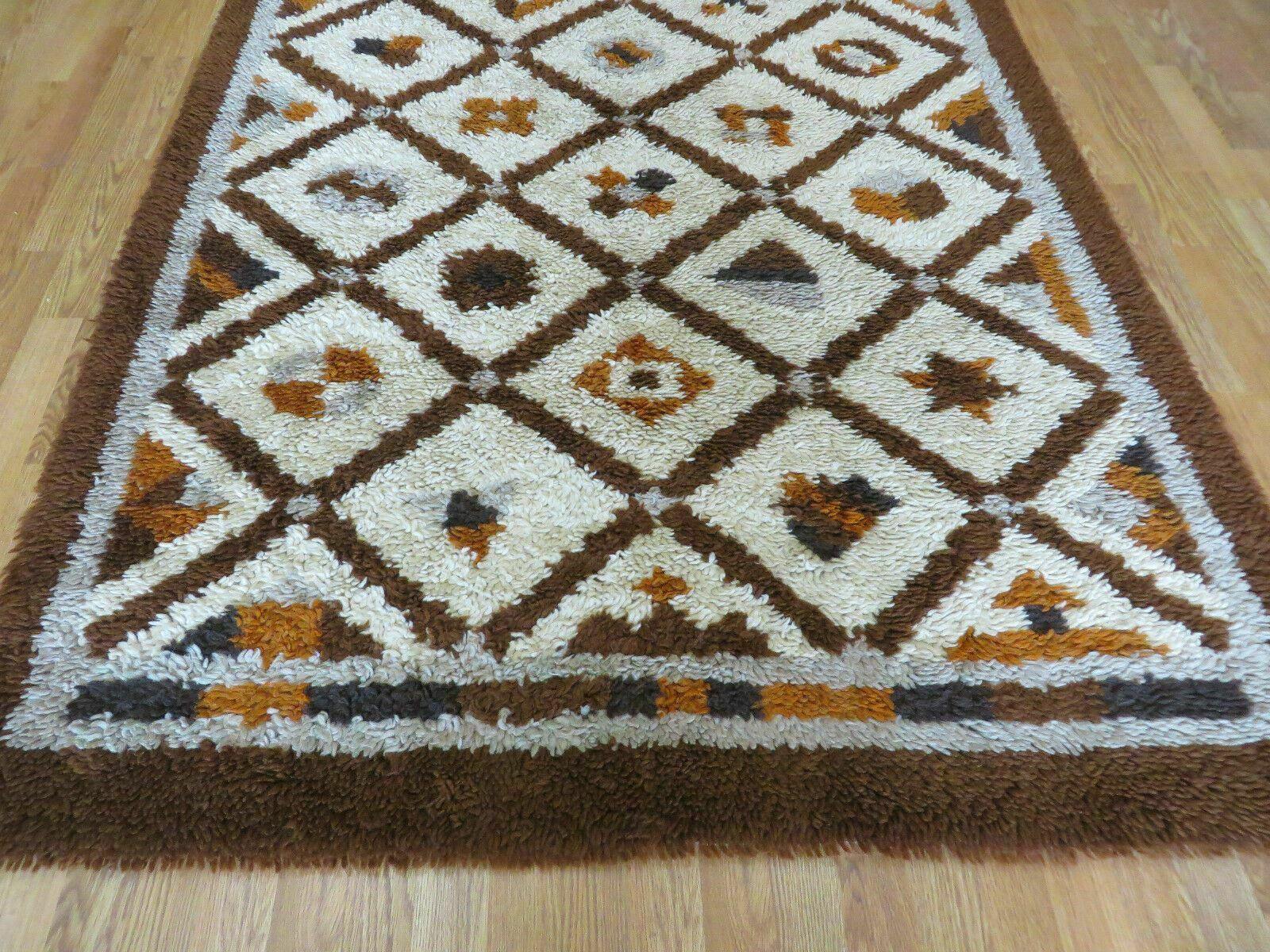 5' X 6' Rare Vintage 1960s Danish Rya DeLux Ege Rug Mid-Century Modern Shag Rug - Jewel Rugs