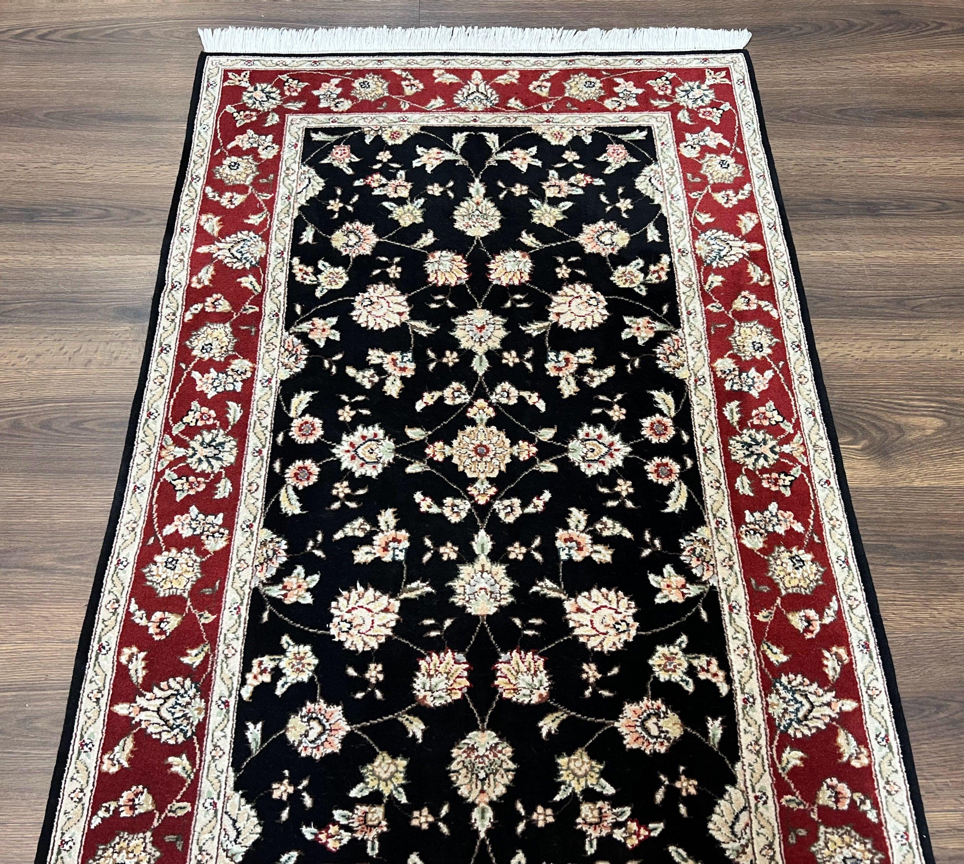 Pak Persian Rug 3x5, Black and Red, Floral Allover, Vintage Hand Knotted Wool Oriental Carpet, Pakistani Rug, Small Handmade Area Rug 3 x 5 - Jewel Rugs