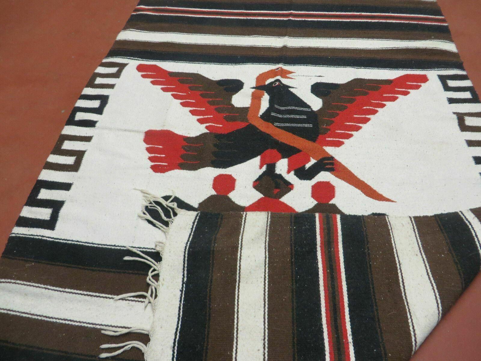 4' X 7' Vintage Handmade Latin American Mexican Wool Blanket Kilim Rug Eagle - Jewel Rugs