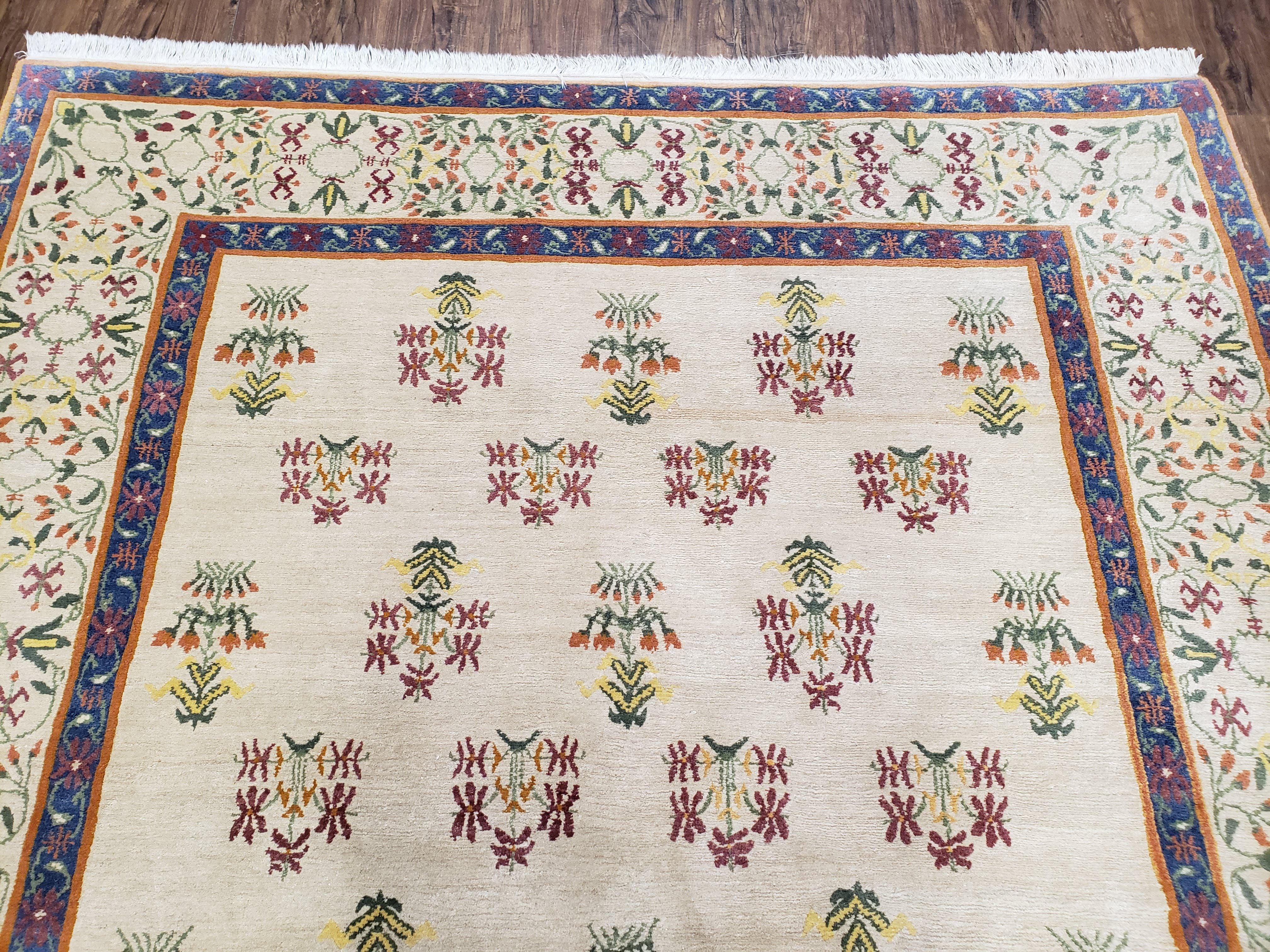 Tufenkian Rug 5.9 x 8.6, Tibetan Nepalese Rug, Hand Knotted, Soft Shiny Wool, Repeated Motifs, Contemporary Modern, Area Rug 6x9, Vintage - Jewel Rugs