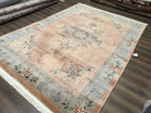 Chinese Wool Rug 8x11, Vintage 1960s Carpet, Light Pink and Gray, Hand Knotted Soft Plush Living Room Area Rug, Asian Oriental Rug 90 Line - Jewel Rugs