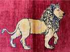 3 X 5 Handmade Hand-Knotted Quality Wool Rug New Vintage Lion Red Pictorial - Jewel Rugs