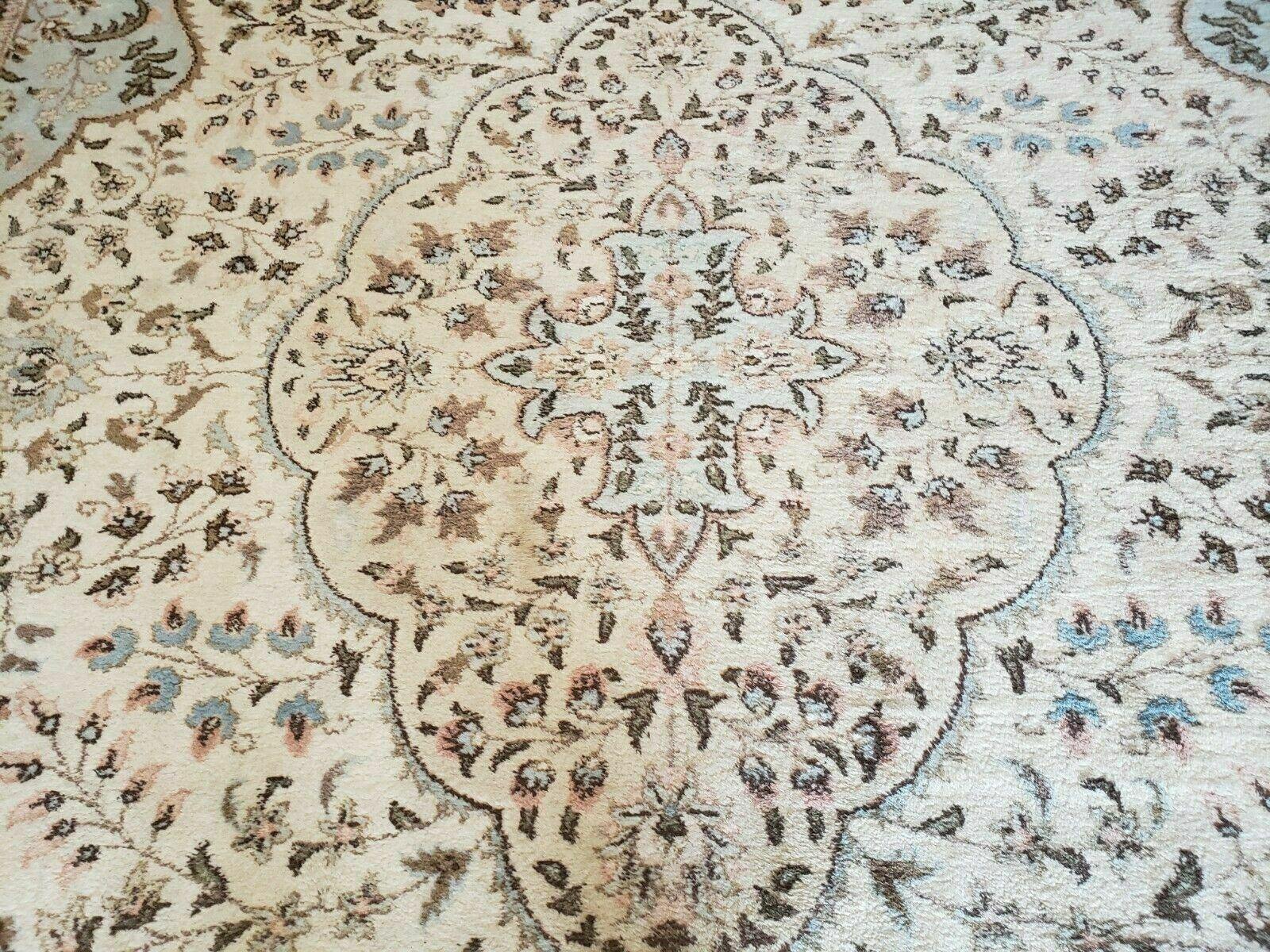 10' X 13' Vintage Handmade Indian Amritsar Wool Rug Oatmeal Soft Blue - Jewel Rugs