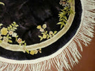 4' X 4' Vintage Round Handmade Chinese Silk Art Deco Rug Flowers Black Nice - Jewel Rugs