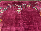 Antique Chinese Art Deco Rug 8.9 x 11.5, Chinese Nichols Carpet Purple/Red, Hand Knotted Wool Area Rug 9x12 Open Field Simple Design Flowers - Jewel Rugs