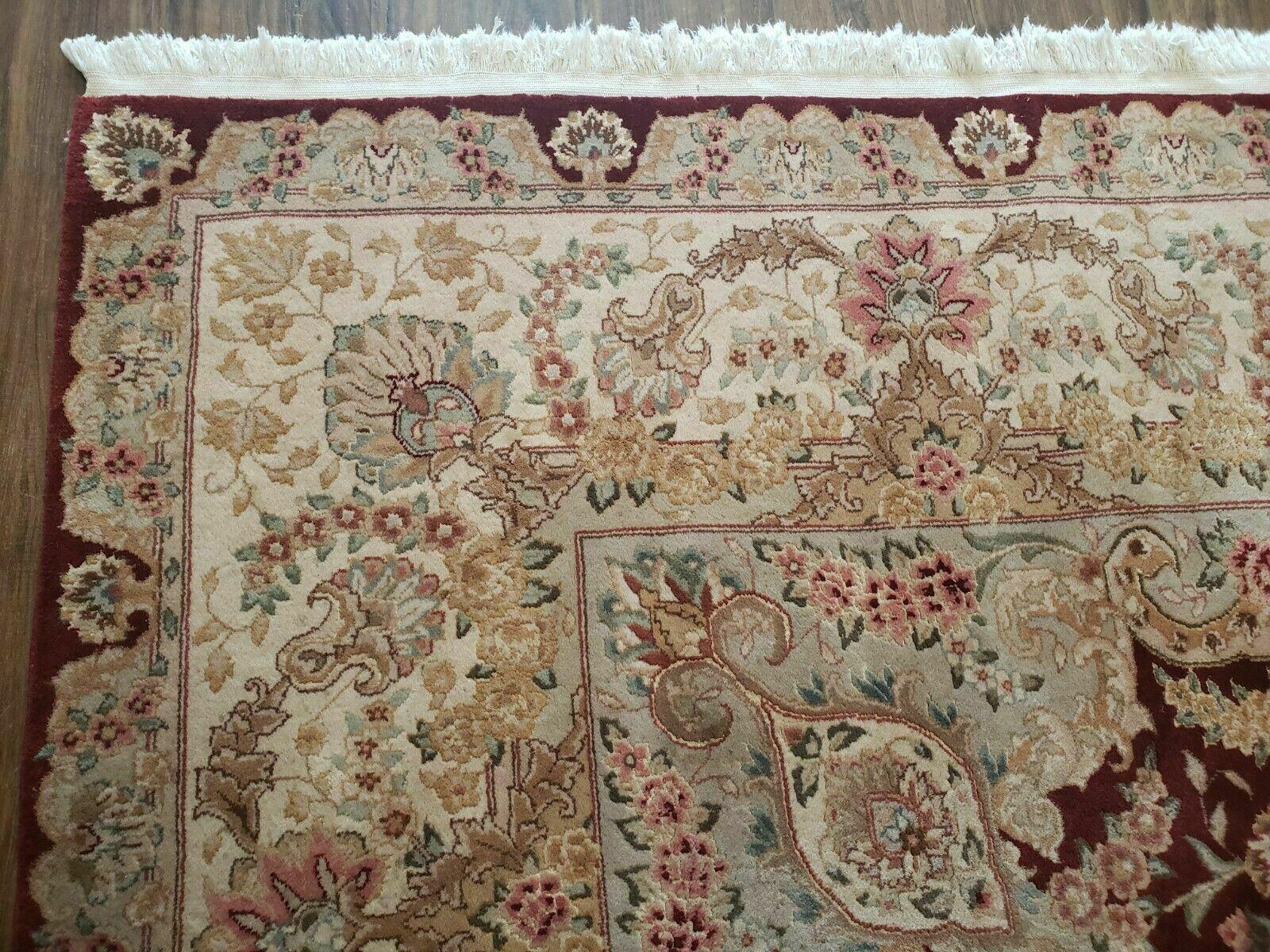 8' X 10' Vintage Handmade Chinese Oriental Floral Wool Rug Silk Accent Burgundy - Jewel Rugs