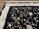 Chinese Wool Rug 9x11, Black Chinese 90 Line Carpet, Allover Floral Chinese Rug, Soft Plush Rug, Black Gray Teal Rug, Vintage Chinese Rug - Jewel Rugs