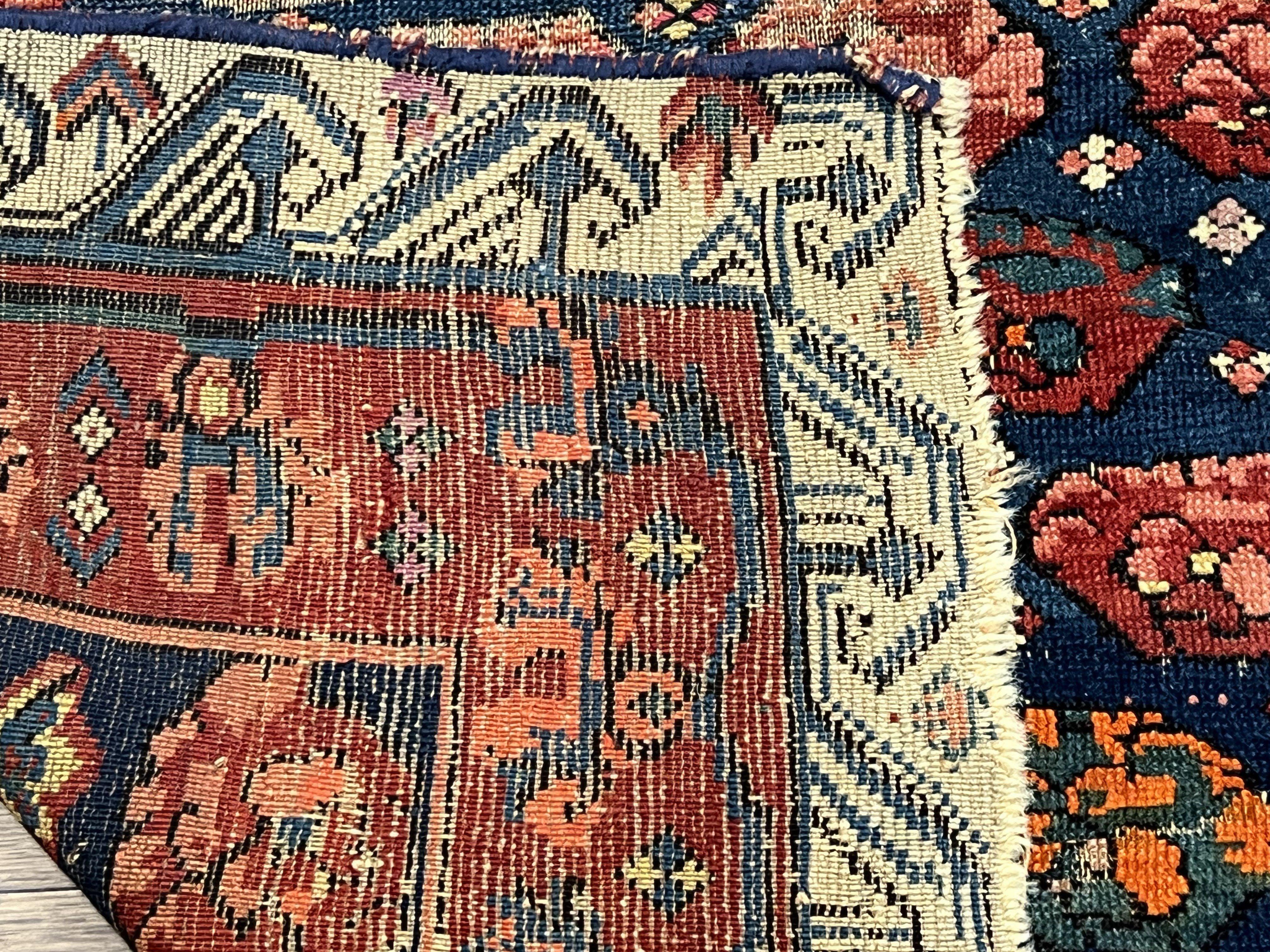 Antique Seychour Rug 4x7, Collectible Kuba Caucasian Carpet, Wool Handmade, Red Navy Blue Cream, Repeated Allover Motif, Early 20th Century - Jewel Rugs