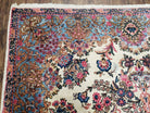 Antique Persian Kirman Rug, Ivory - Light Blue - Rose, Hand-Knotted, Wool, 5' 11" x 8' 11" - Jewel Rugs