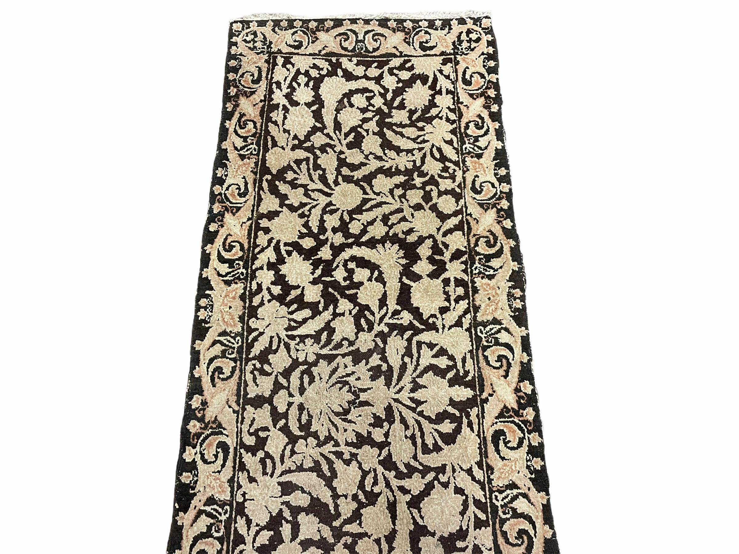 2x4 Tibetan Rug Vintage Rug Nepal Rug Floral Allover Pattern Brown and Tan Rug - Jewel Rugs