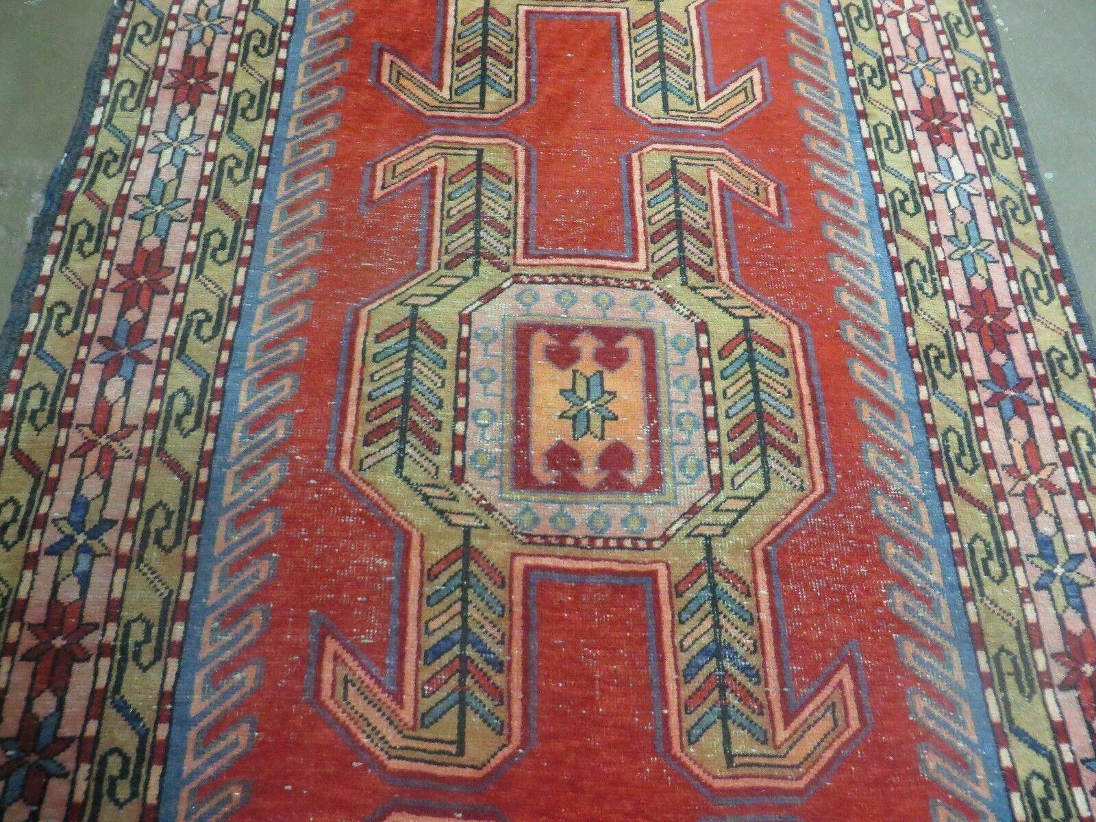 3' 8" X 10' 6" Antique Handmade Turkish Kazak Design Wool Rug Runner Carpet - Jewel Rugs