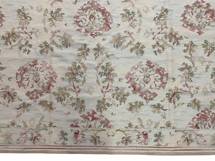 9x12 Flatweave Aubusson Needlepoint Rug, New, Beige, Tan, Green, Handmade, Hand-Knotted Area Rug, French European Carpet, Flowers - Jewel Rugs