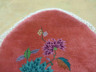 2' X 4' Handmade Antique Chinese Oval Art Deco Nichols Red Wool Rug with Vase & Flowers - Jewel Rugs