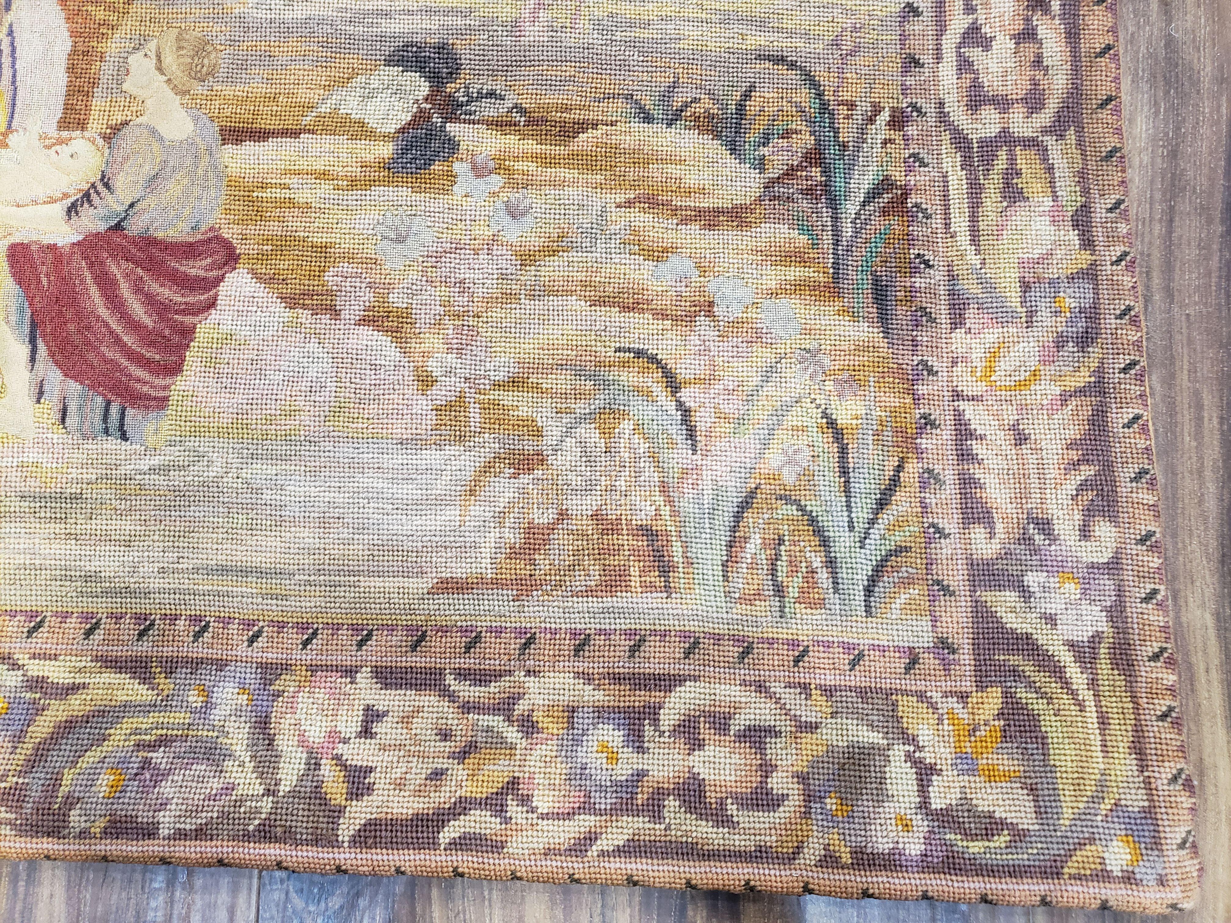 Antique French Tapestry, Petit point European Tapestry, Needlepoint Tapestry, Drawing Moses From Water, 3'6" x 4' - Jewel Rugs