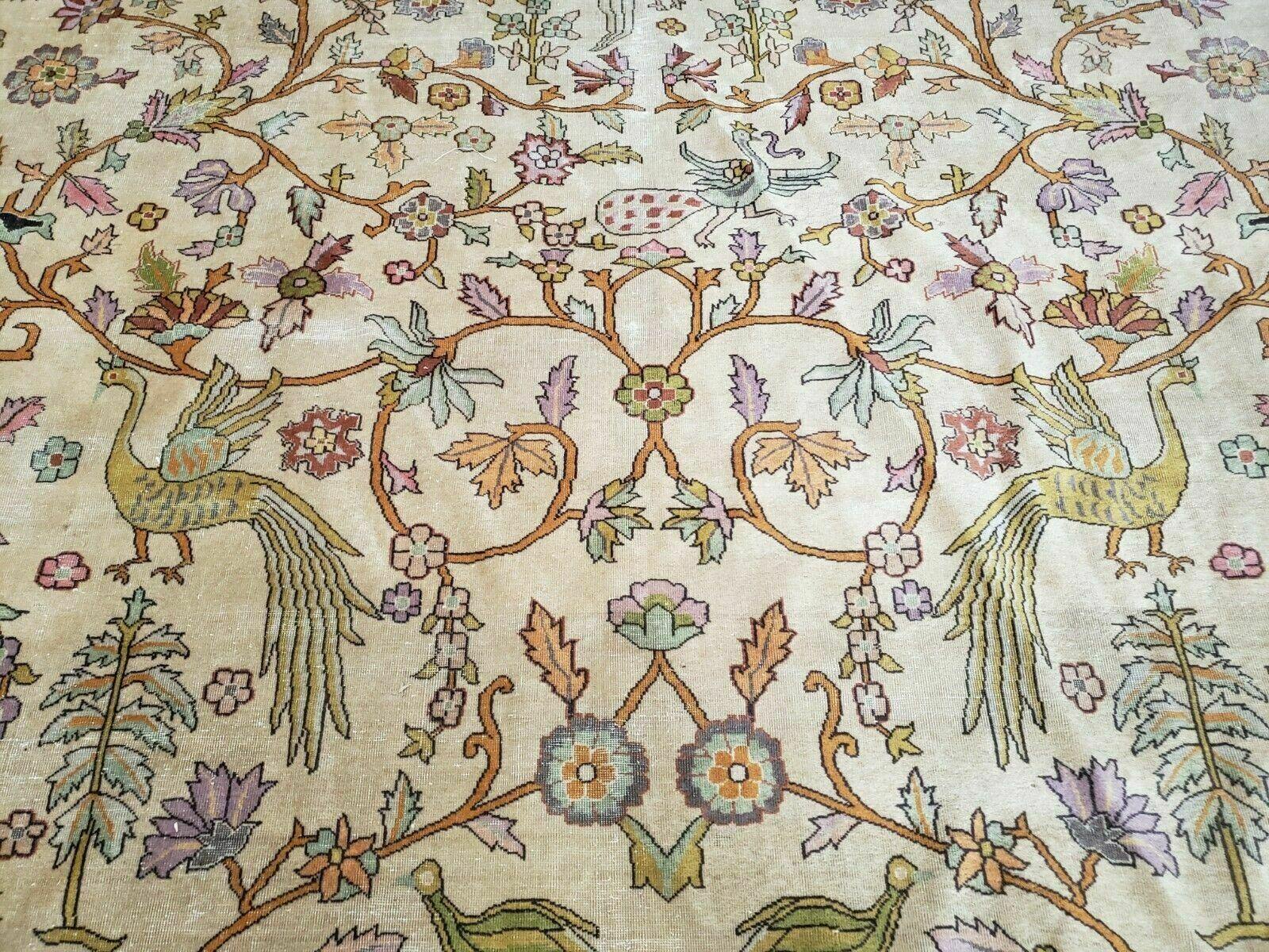 12' X 15' Antique Handmade Indo Larastan Birds Peacocks Animal Pictorial Wool Rug Oriental Carpet Oatmeal Color - Jewel Rugs