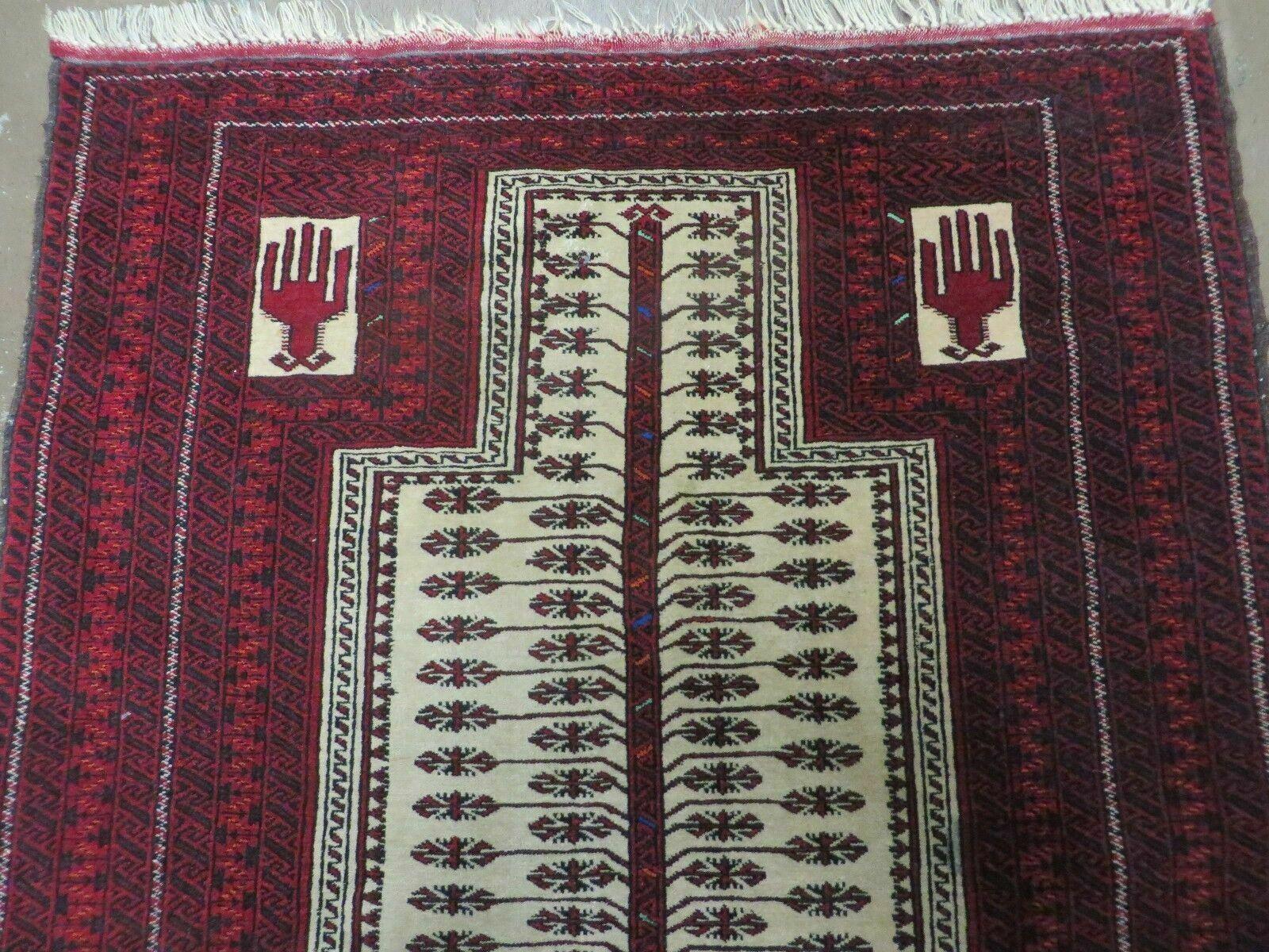 3' X 5' Antique Handmade Turkoman Balouchi Prayer Wool Rug Khamesh - Jewel Rugs