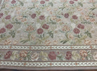 Aubusson Rug 9x12, Pink Beige Light Mauve, Handmade Allover Floral Roses, Wool Flatweave Carpet 9 x 12 ft, European French Design, Elegant - Jewel Rugs