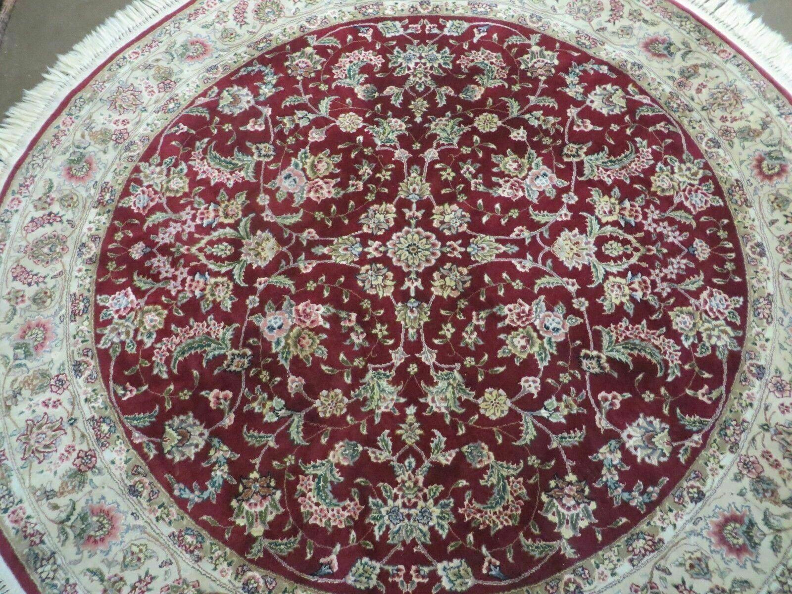 6' Handmade Fine Chinese Floral Oriental Wool & Silk Rug Carpet Round Wine Red - Jewel Rugs