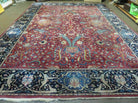 10' X 13' Antique Handmade Red with Dark Blue Border Indian Agra Larastan Nice Wool Rug - Jewel Rugs