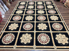 Large Needlepoint Rug 10x13, Panel Design, Black and Beige, Wool Needlepoint Carpet 10 x 13, English Garden, Handwoven Area Rug, Living Room - Jewel Rugs