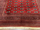 Turkoman Bukhara Rug 8x10, Vintage Bokhara Carpet 8 x 10, Red and Black, Hand Knotted Wool Area Rug, Pakistani Turkmen Rug, Living Room Rug - Jewel Rugs