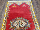 Vintage Moroccan Area Rug, Bright Red Hand-Knotted Wool Carpet, Medallion Area Rug, 4x6 Carpet, Office Room Rug, 3'4" x 6'4" - Jewel Rugs