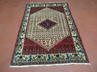 3' X 5' Vintage Handmade India Geometric Oriental Wool Rug Nice Birds Ivory Red - Jewel Rugs