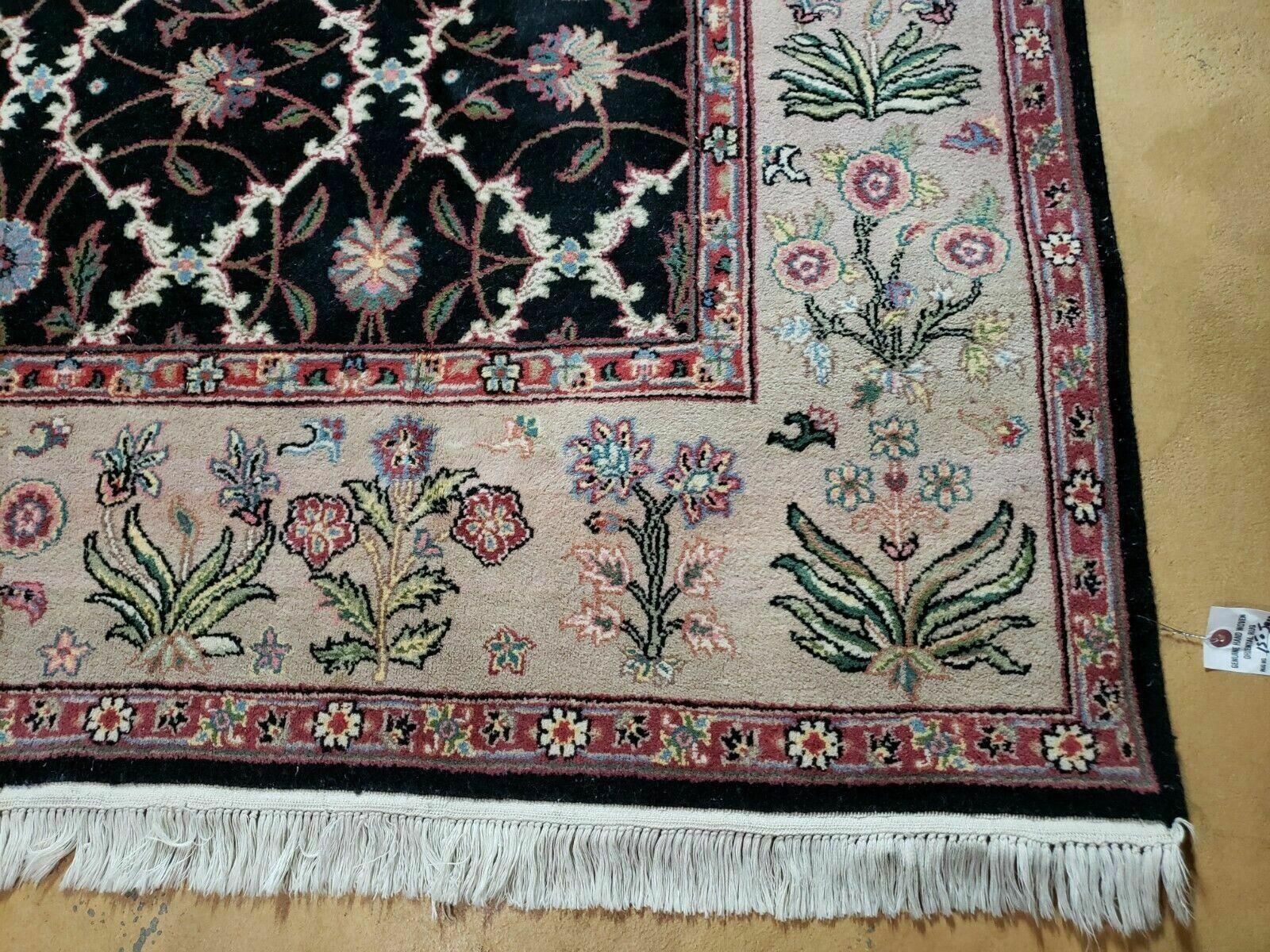 6' X 9' Handmade India Floral Oriental Wool Rug Carpet Hand Knotted Nice Black - Jewel Rugs