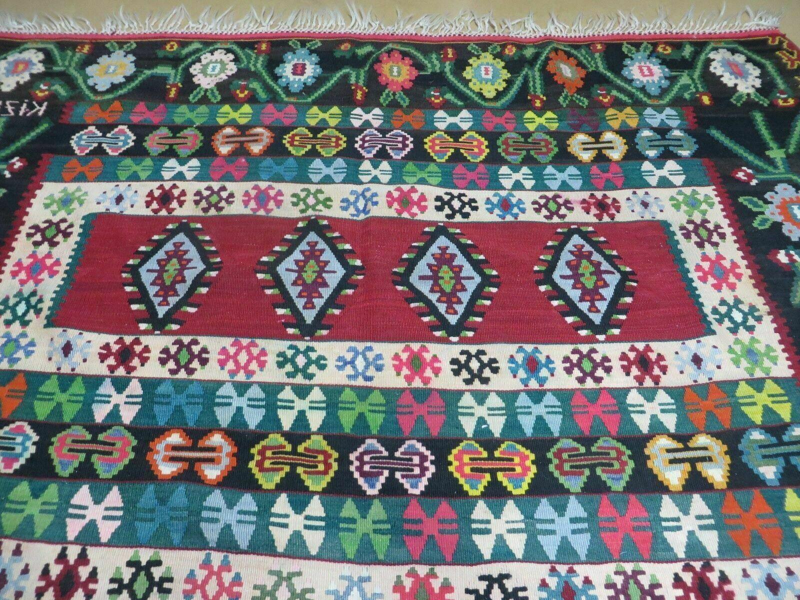 7' X 10' Vintage Turkish Kilim Handmade Flat Weave Wool Rug Vegy Kizeta - Jewel Rugs