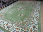 8' X 11' Vintage Indo Chinese Handmade Wool Rug Green Nice - Jewel Rugs