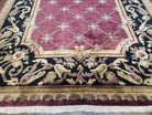 Vintage Aubusson Rug 6x9, Hibiscus Red Black & Gold Wool Hand-Knotted Carpet, 6 x 9 Small Elegant Dinning Room Area Rug, New Zealand Wool - Jewel Rugs