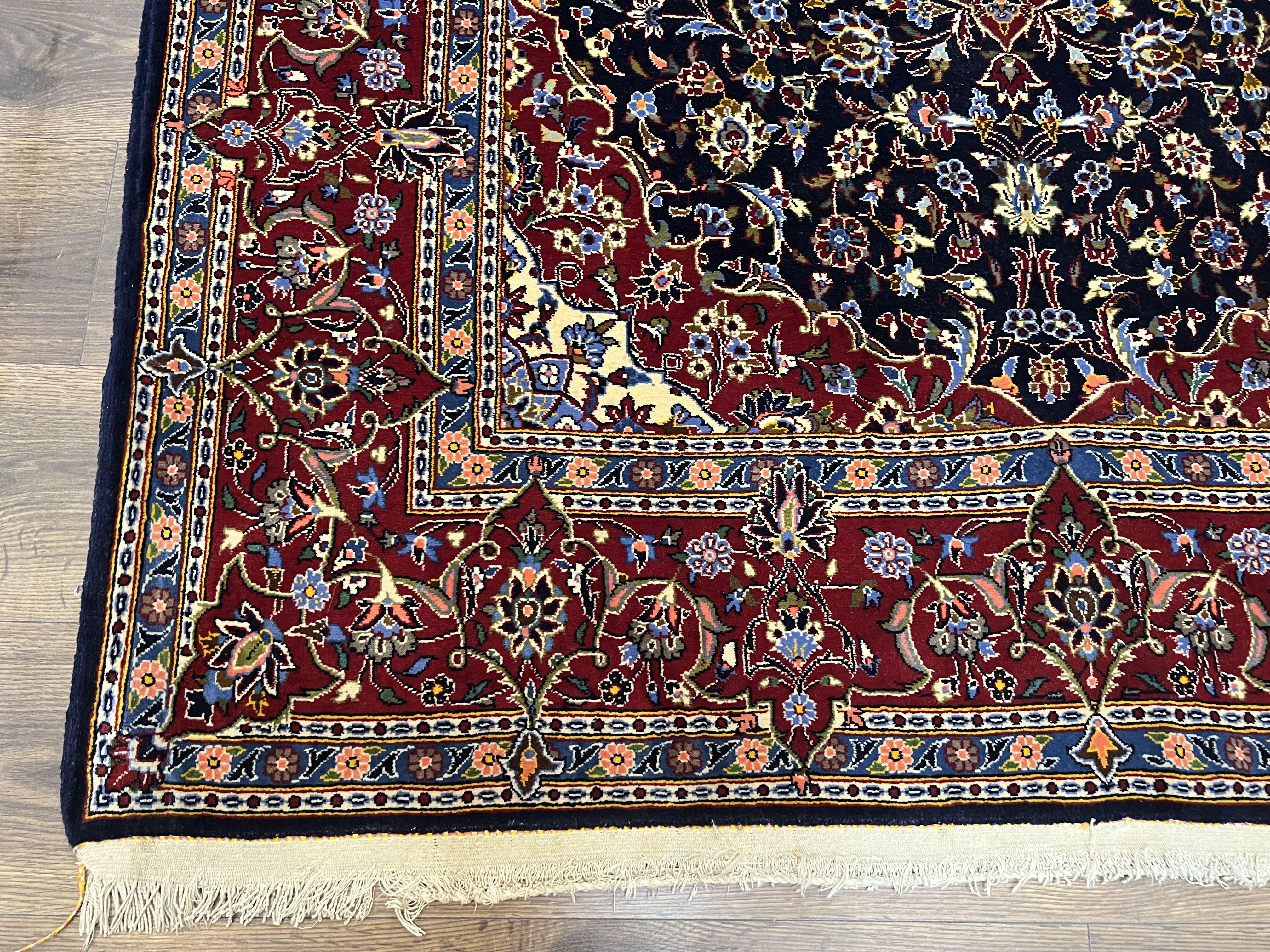 Dark Blue Persian Rug 5x8, Kork Wool Semi Antique Kashan Carpet, Very Fine Lachak Toranj Rug, Hand Knotted Floral Medallion Rug, 5 x 8 Oriental Rug - Jewel Rugs