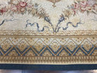 Chinese Aubusson Rug 10x14, Elegant Flatweave Rug, Hand Woven Aubusson Savonnerie Carpet, Vintage Aubusson Rug, Beige and Blue Wool Aubusson - Jewel Rugs